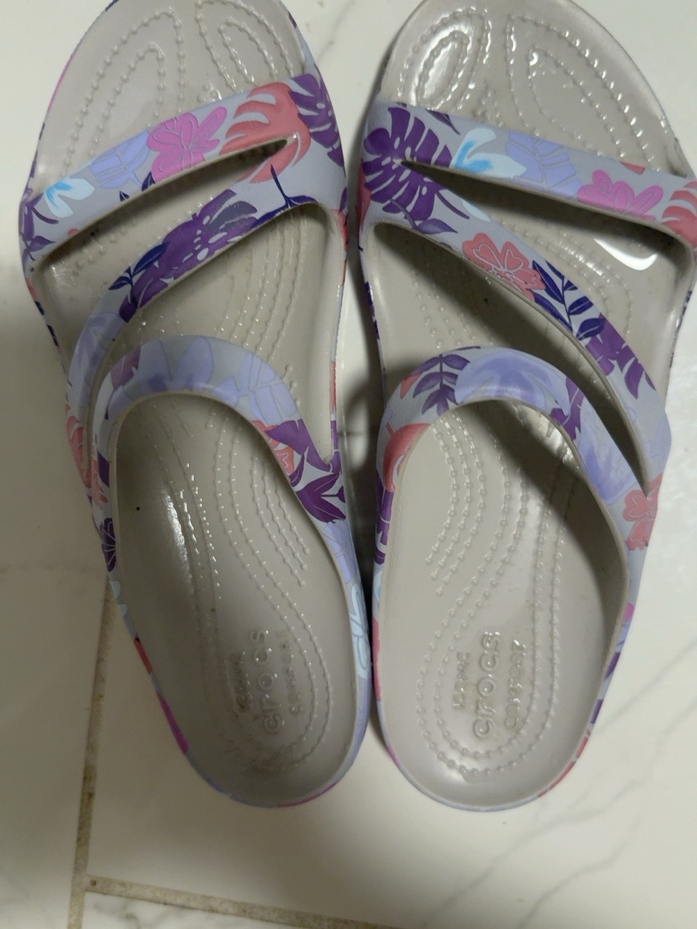 CROCS Women's Lavender Floral Strappy Slide Sandals